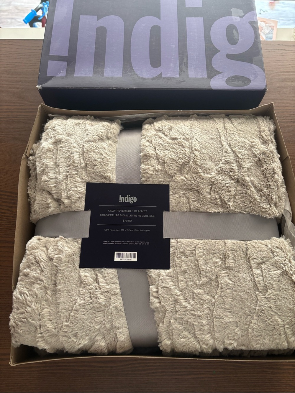 Indigo fuzzy throw blanket new in box